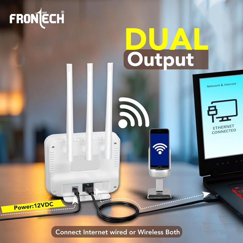 FRONTECH 4G WiFi Router (5G SIM Compatible), Nano SIM Slot, 3 External Antennas, Dual Output (Wired/Wireless), 40MHz Bandwidth, High-Speed Internet for Home & Office (NC-0035) - Image 4