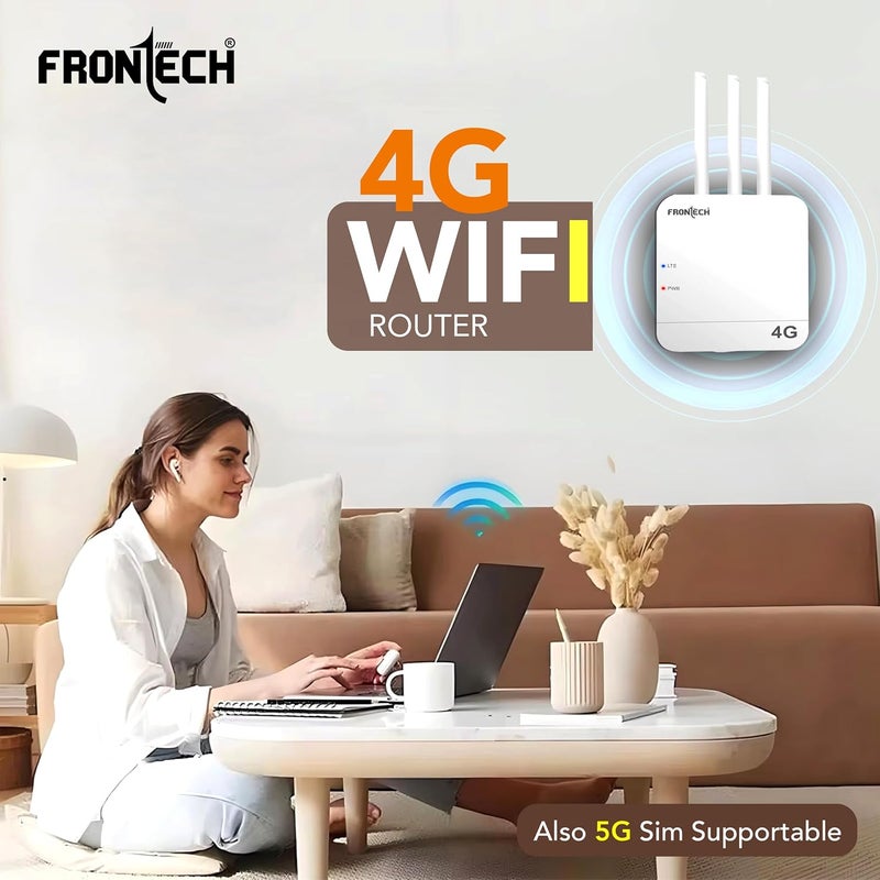 FRONTECH 4G WiFi Router (5G SIM Compatible), Nano SIM Slot, 3 External Antennas, Dual Output (Wired/Wireless), 40MHz Bandwidth, High-Speed Internet for Home & Office (NC-0035) - Image 2