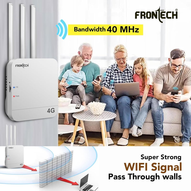 FRONTECH 4G WiFi Router (5G SIM Compatible), Nano SIM Slot, 3 External Antennas, Dual Output (Wired/Wireless), 40MHz Bandwidth, High-Speed Internet for Home & Office (NC-0035) - Image 5