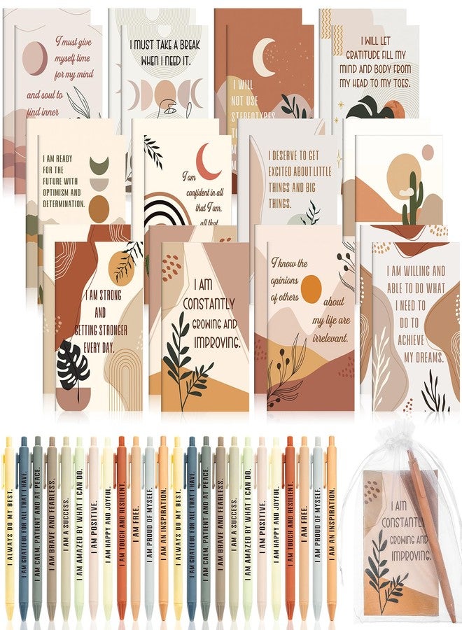 Mooliwe 24 Set/48 Pcs Positive Affirmation Gift Set Gratitude Notebooks with Pens Small Bags Motivational Encouragement Notepads Daily Affirmations Journal for Women Stress Relief Self Care (Rainbow) - Image 1