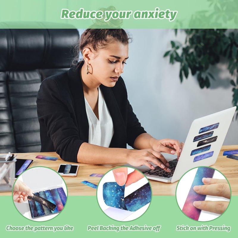 TOEMUR 72 Pieces Anxiety Sensory Stickers with Storage Box - Calming Stickers 2 Textured Surface - Fidget Strips for Office & Classroom Desk Adult & Teen Stress (Galaxy) - Image 5