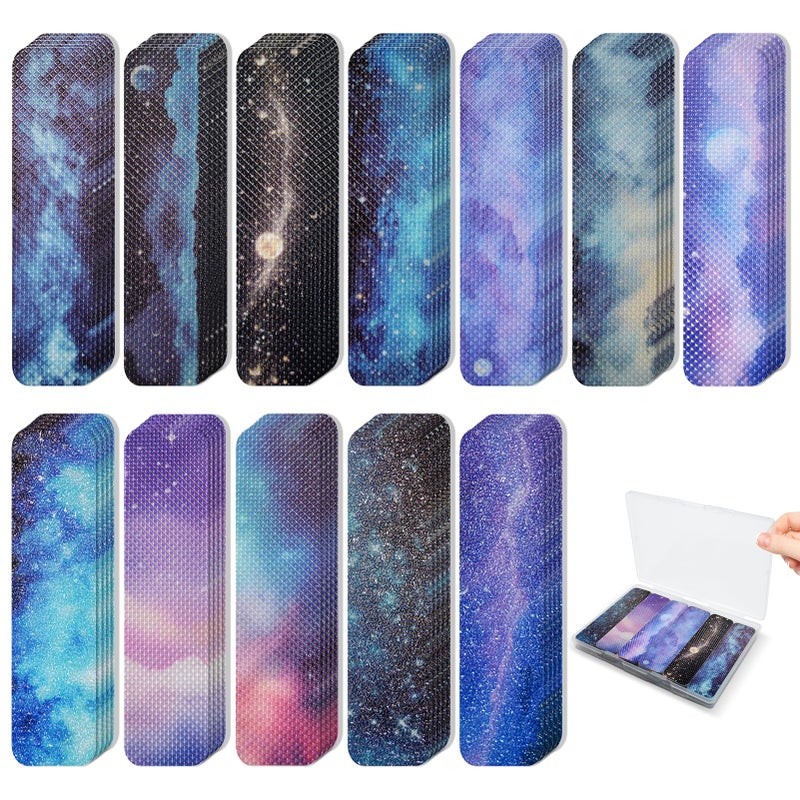 TOEMUR 72 Pieces Anxiety Sensory Stickers with Storage Box - Calming Stickers 2 Textured Surface - Fidget Strips for Office & Classroom Desk Adult & Teen Stress (Galaxy) - Image 1