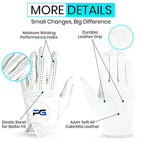 PG Golf Gloves (5 Pack) Cabretta Leather, Premium Quality Mens Golf Gloves, Left Hand Gloves for Right Handed Golfers (Medium) - Image 3