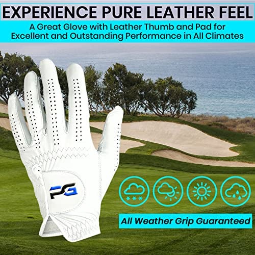 PG Golf Gloves (5 Pack) Cabretta Leather, Premium Quality Mens Golf Gloves, Left Hand Gloves for Right Handed Golfers (Medium) - Image 4