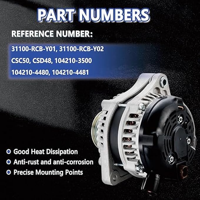 APSFY Alternator replacement Compatible with HONDA ACCORD 2004-2007 130Amp 12V Compatible V6 3.0L Replacement for 104210-3500, 104210-4480, 104210-4481(New) - Image 3