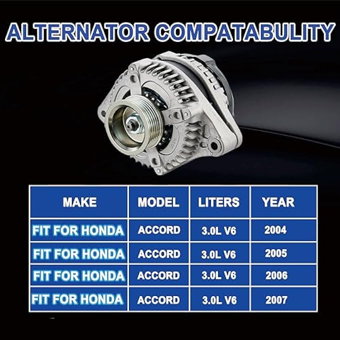 APSFY Alternator replacement Compatible with HONDA ACCORD 2004-2007 130Amp 12V Compatible V6 3.0L Replacement for 104210-3500, 104210-4480, 104210-4481(New) - Image 2