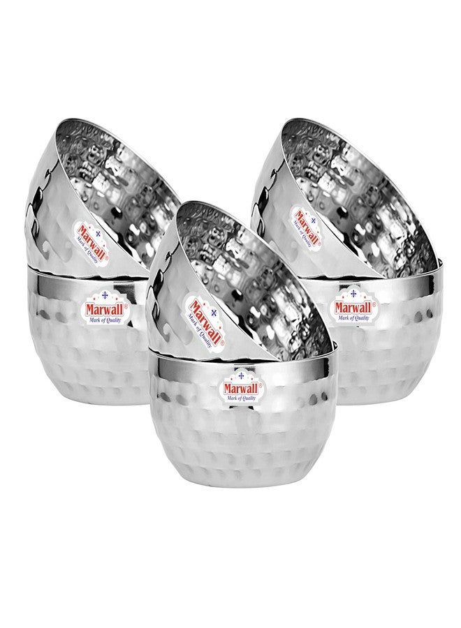 MARWALL Stainless Steel Serving Bowls Set with Hammered Finish, Traditional Katori for Curry, Dal, Soup, Dessert, 6 Pieces (150ml, Hammered Finish) - Image 1