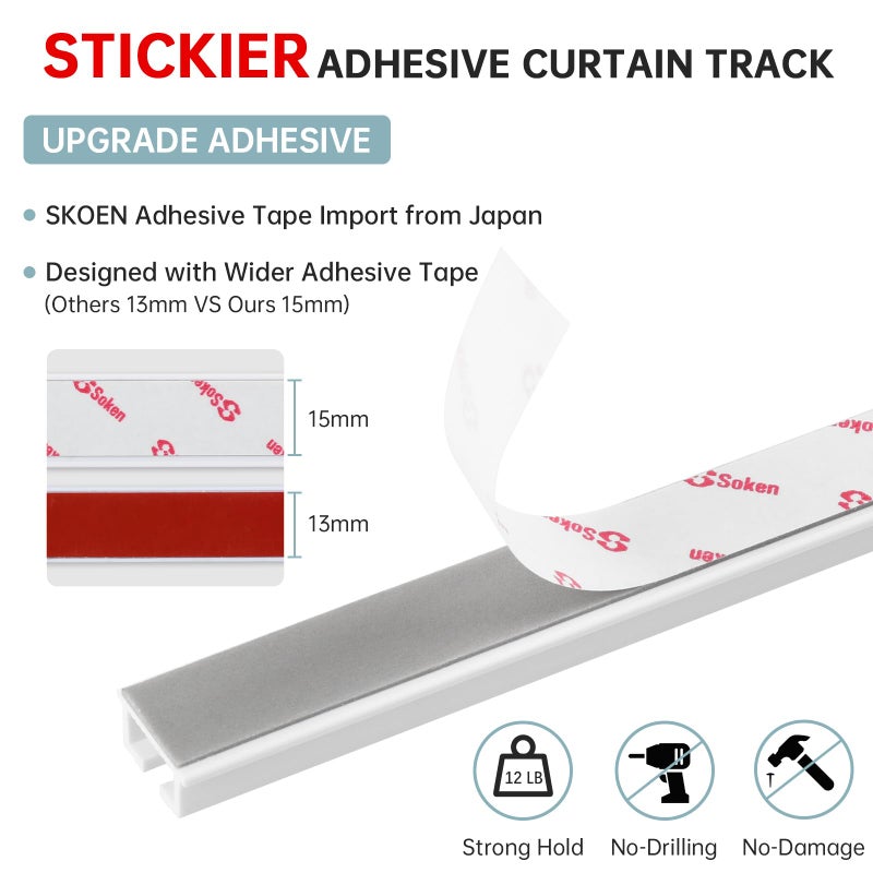 TYRON TYRON TYRON Adhesive Curtain Track Ceiling or Wall Mount(128"/ 10.7 FT), Ceiling Track Room Divider, Self Adhesive Curtains Rod No Drill, Screws or Tools, Curtain Hangers No Damage - Image 2