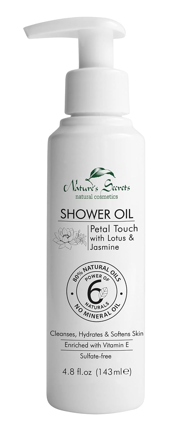 NATURES SECRETS زيت الاستحمام المنظف والمطرّي باللوز الحلو زيت إلى رغوة حليبية خالية من الكبريتات مع الياسمين واللوتس بدون زيت معدني للبشرة الجافة والجافة جداً لبشرة أكثر نعومة وسلاسة وتغذية - Image 1