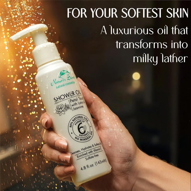 NATURES SECRETS زيت الاستحمام المنظف والمطرّي باللوز الحلو زيت إلى رغوة حليبية خالية من الكبريتات مع الياسمين واللوتس بدون زيت معدني للبشرة الجافة والجافة جداً لبشرة أكثر نعومة وسلاسة وتغذية - Image 3