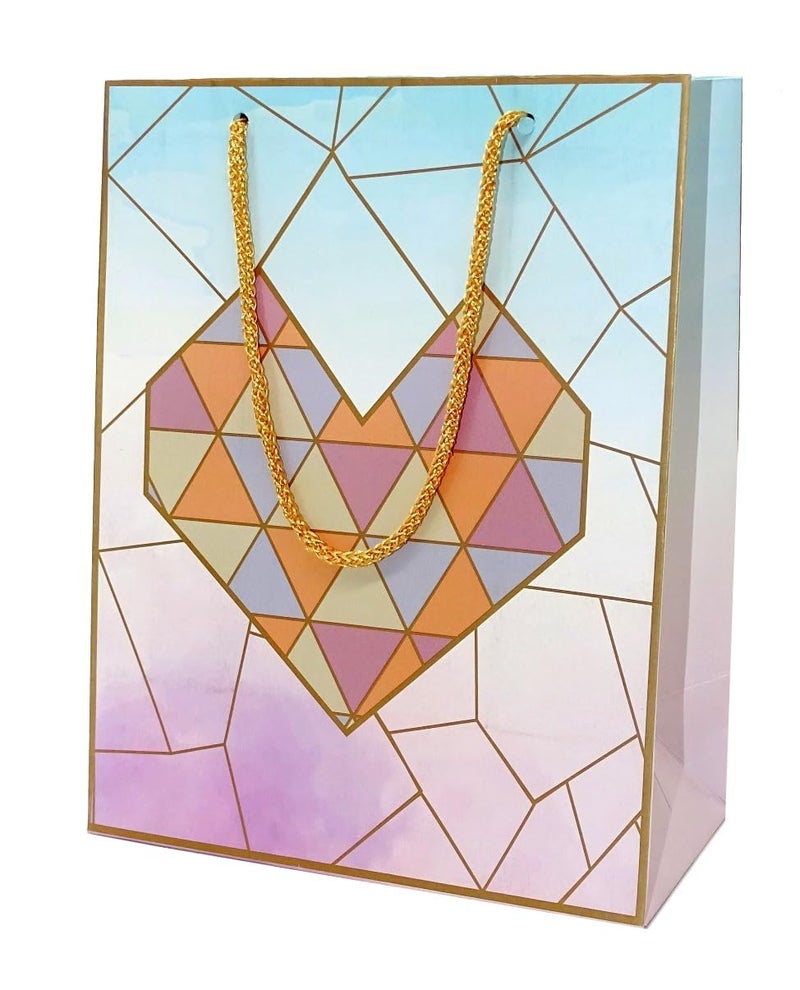 Skywalk Gift Bags - Medium Paper Bags for Return Gifts - Party Favor Goodie Bags, Medium Carry Bags for Gifting, Paper Gift Covers- Paper Bags (Pack of 10, Hearts Tiles) - Image 1