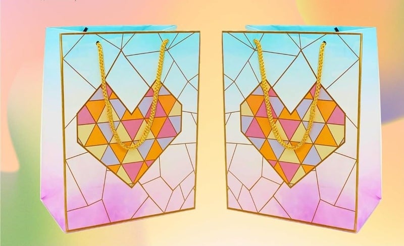 Skywalk Gift Bags - Medium Paper Bags for Return Gifts - Party Favor Goodie Bags, Medium Carry Bags for Gifting, Paper Gift Covers- Paper Bags (Pack of 10, Hearts Tiles) - Image 4