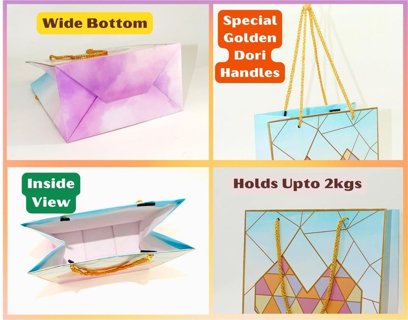 Skywalk Gift Bags - Medium Paper Bags for Return Gifts - Party Favor Goodie Bags, Medium Carry Bags for Gifting, Paper Gift Covers- Paper Bags (Pack of 10, Hearts Tiles) - Image 2