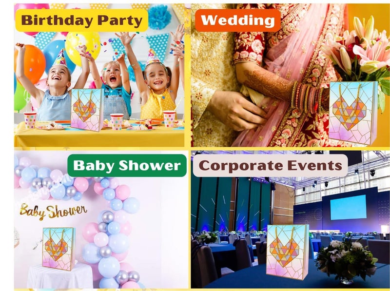 Skywalk Gift Bags - Medium Paper Bags for Return Gifts - Party Favor Goodie Bags, Medium Carry Bags for Gifting, Paper Gift Covers- Paper Bags (Pack of 10, Hearts Tiles) - Image 3