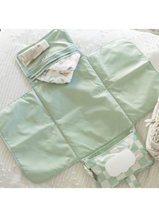 Tiny Twinkle Portable Diaper Changing Pad, Foldable Waterproof Baby Change Pad for Newborn Girl & Boy with Smart Wipes Pocket (Sage Checkers) - Image 3