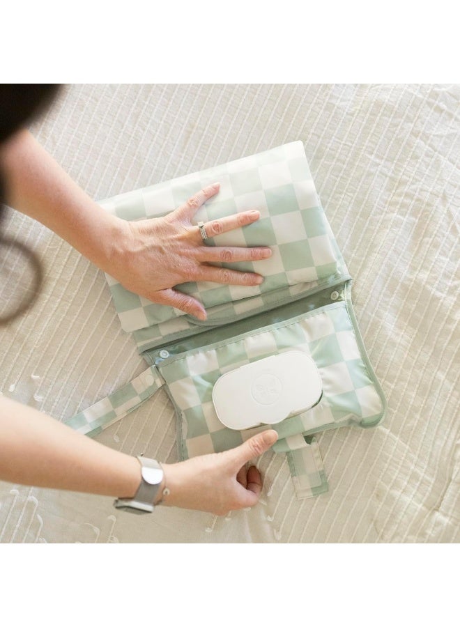 Tiny Twinkle Portable Diaper Changing Pad, Foldable Waterproof Baby Change Pad for Newborn Girl & Boy with Smart Wipes Pocket (Sage Checkers) - Image 5
