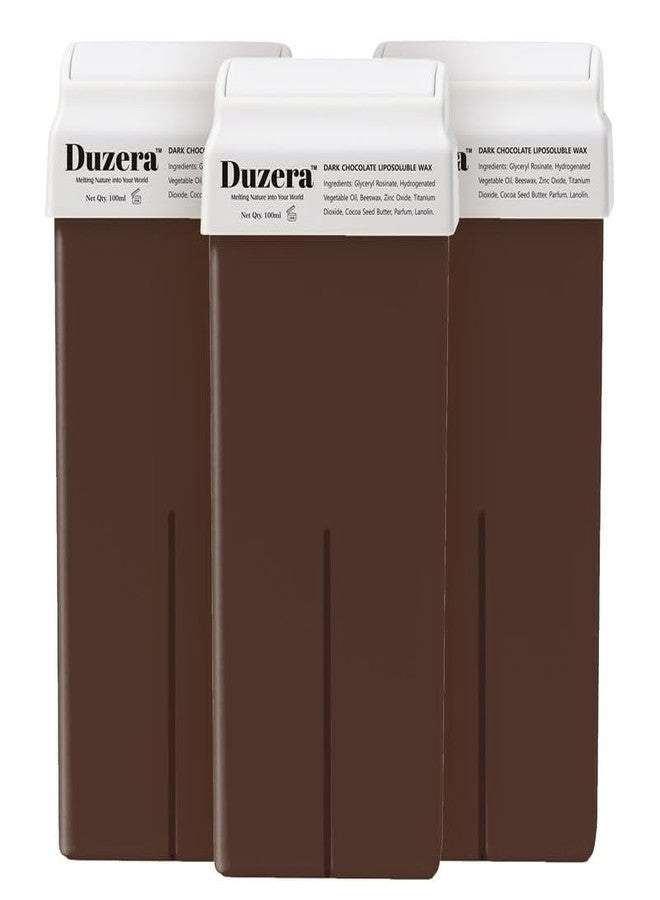 Duzera Dark Chocolate Roll On Wax Cartridge 100ml (Pack of 3) | Liposoluble Hair Removal Wax for Men & Women | Natural Wax Formula for Sensitive Skin | Dermatologically Tested | Colophony Free - Image 1