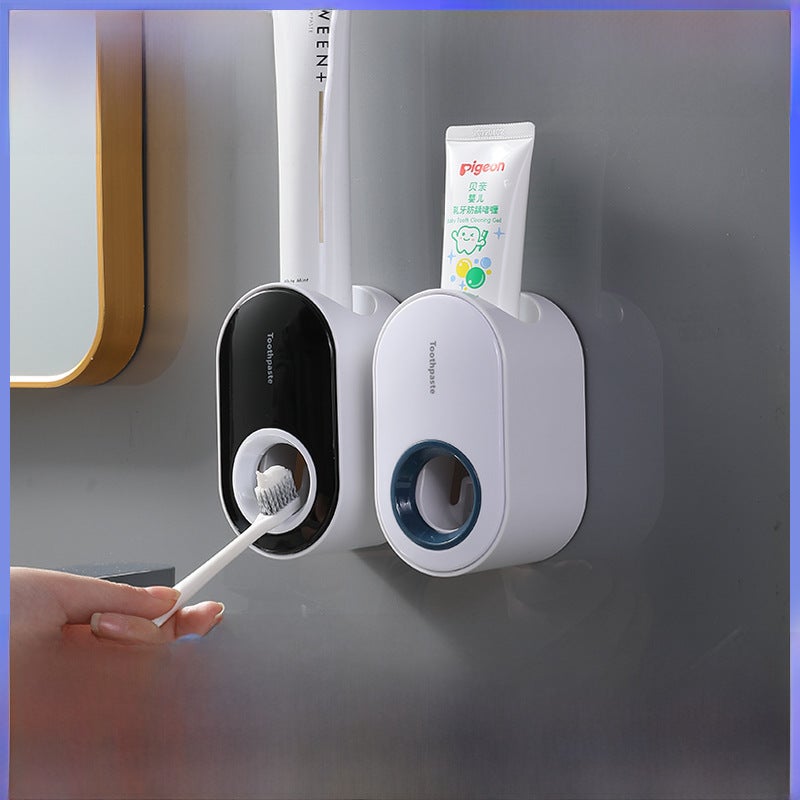 Automatic toothpaste squeezer wall-mounted punch-free toothbrush storage rack lazy toothpaste squeezer toothpaste holder(Ocean Blue + White) - Image 2