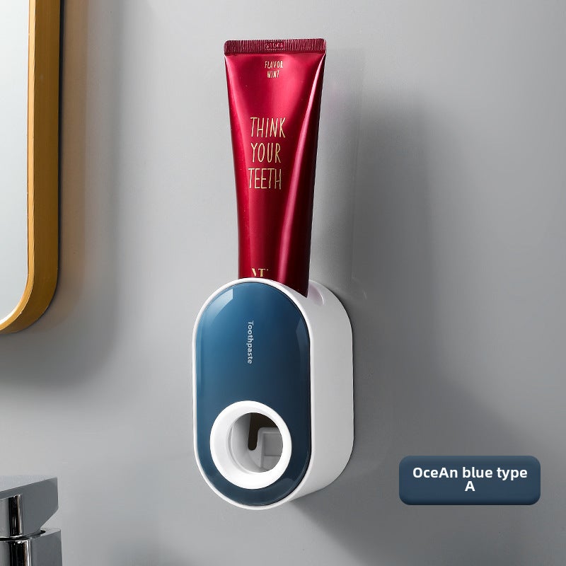 Automatic toothpaste squeezer wall-mounted punch-free toothbrush storage rack lazy toothpaste squeezer toothpaste holder(Ocean Blue + White) - Image 1