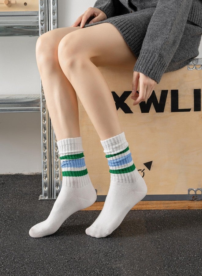 DarkCom Striped Crew Socks 5 Pairs Seamless Toe for Men and Women, Color of White, Casual Comfort - Image 4