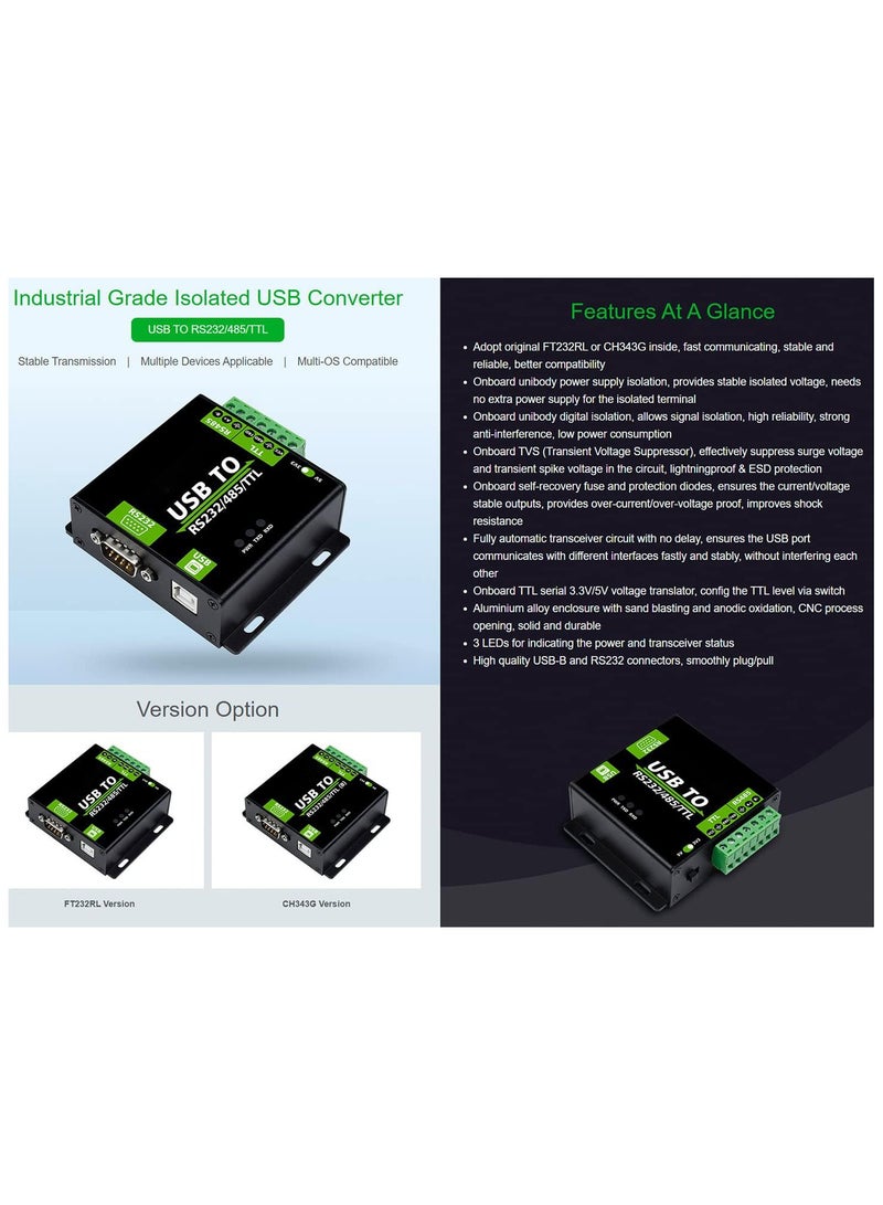 Nanak محول USB معزول من الدرجة الصناعية، محول USB إلى RS232/485/TTL شريحة CH343G، تحويل متعدد البروتوكولات/أنواع متعددة مع حماية متعددة، يدعم Mac وLinux وAndroid وWindows 11/10/8.1/8/7 - Image 2