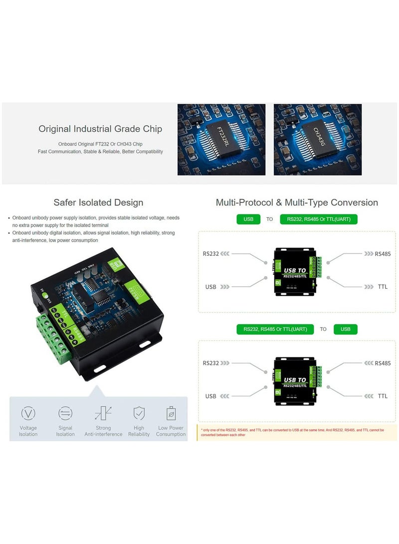 Nanak محول USB معزول من الدرجة الصناعية، محول USB إلى RS232/485/TTL شريحة CH343G، تحويل متعدد البروتوكولات/أنواع متعددة مع حماية متعددة، يدعم Mac وLinux وAndroid وWindows 11/10/8.1/8/7 - Image 3