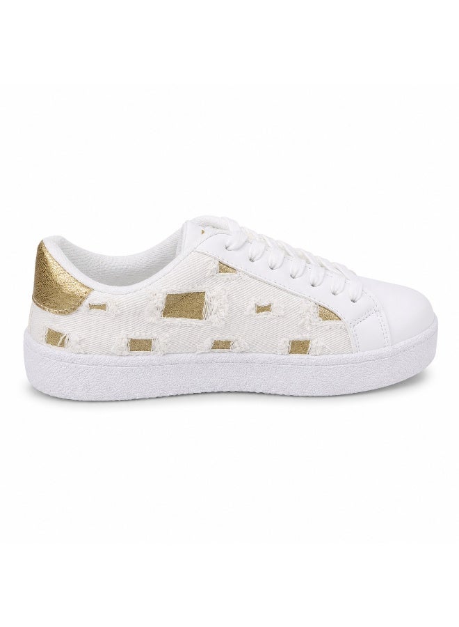 Vbranda White Sneakers with Elegant Gold Details SN-32 - Image 2