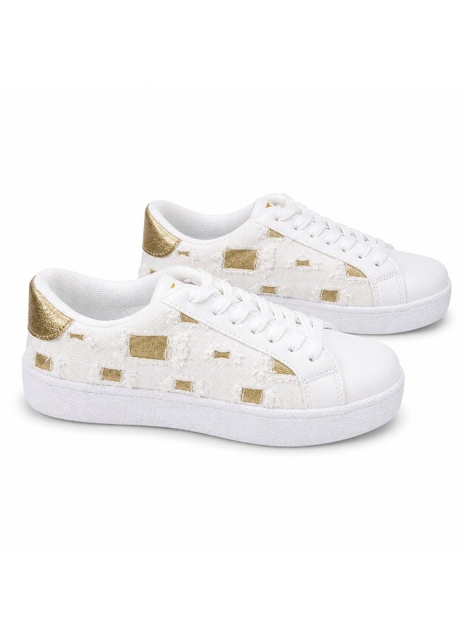 Vbranda White Sneakers with Elegant Gold Details SN-32 - Image 3