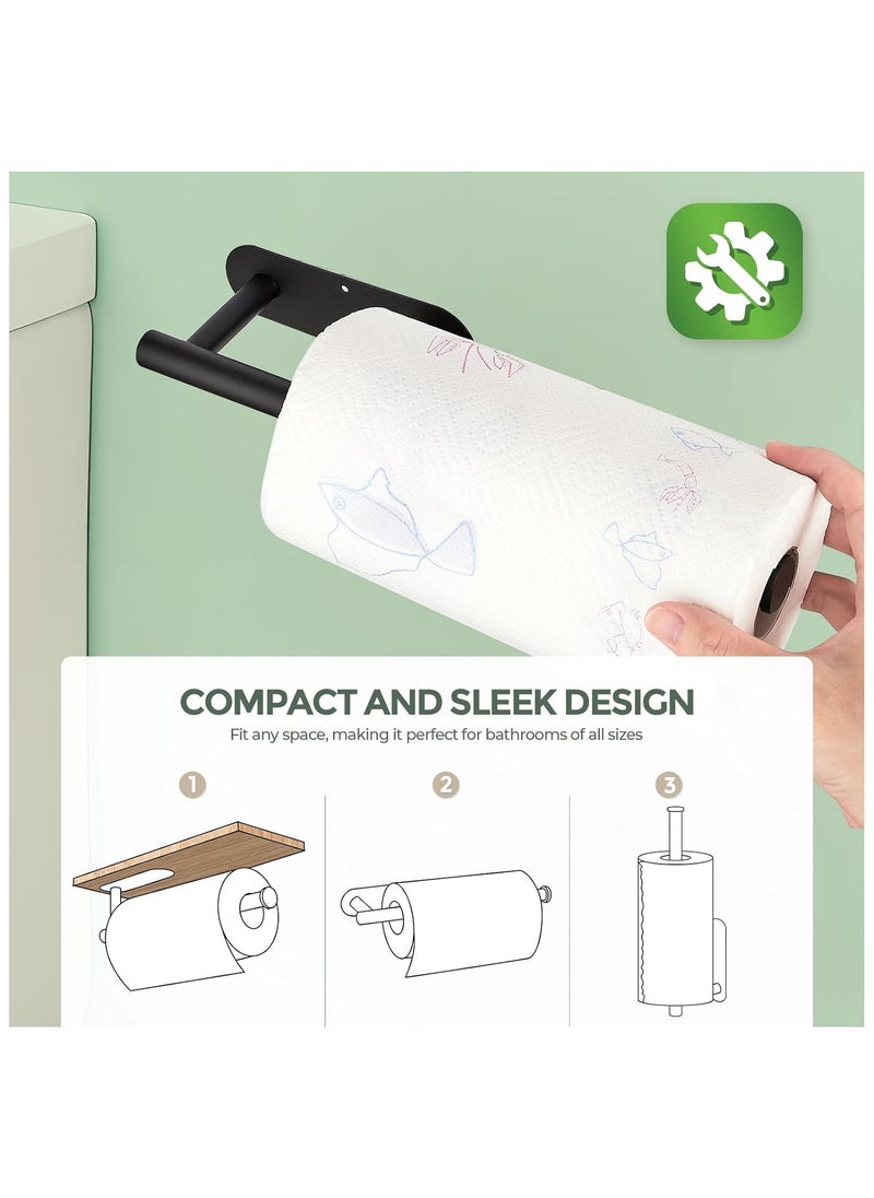 Generic - Stainless Steel Paper Towel Roll Holder Black Wall Mount Paper Towel Holders Self Adhesive for Kitchen Cabinet  Bathroom - Image 1