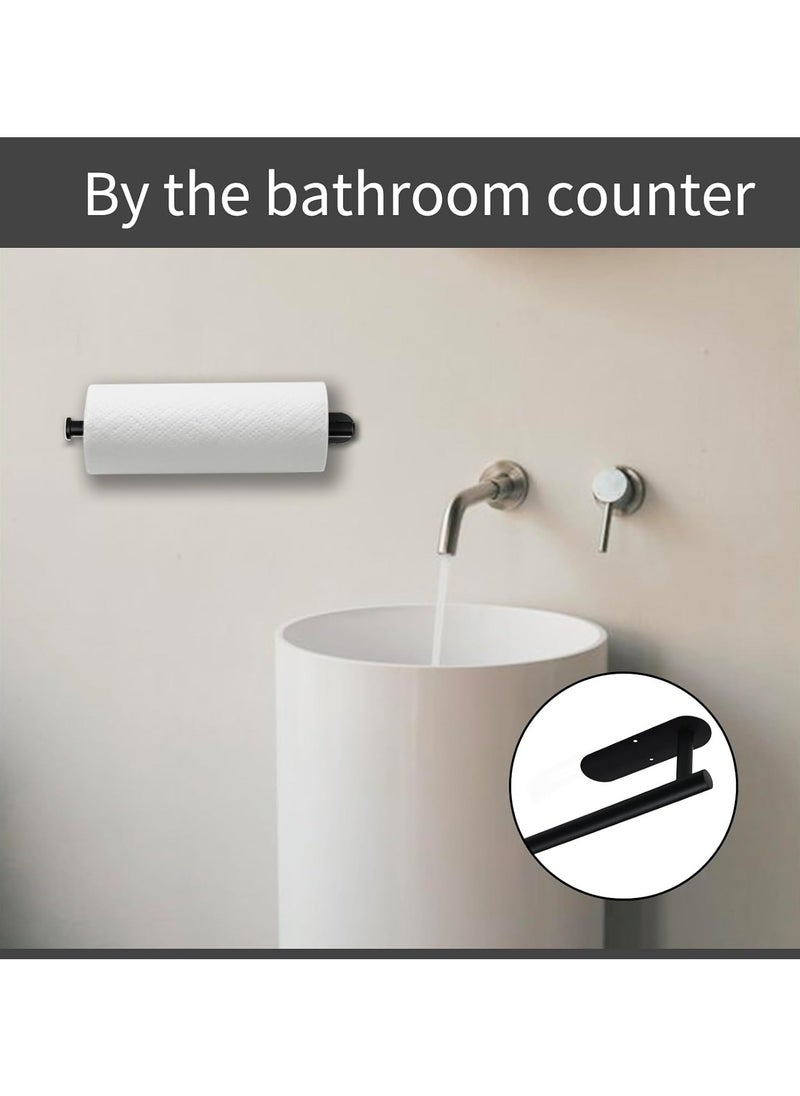 Generic - Stainless Steel Paper Towel Roll Holder Black Wall Mount Paper Towel Holders Self Adhesive for Kitchen Cabinet  Bathroom - Image 1