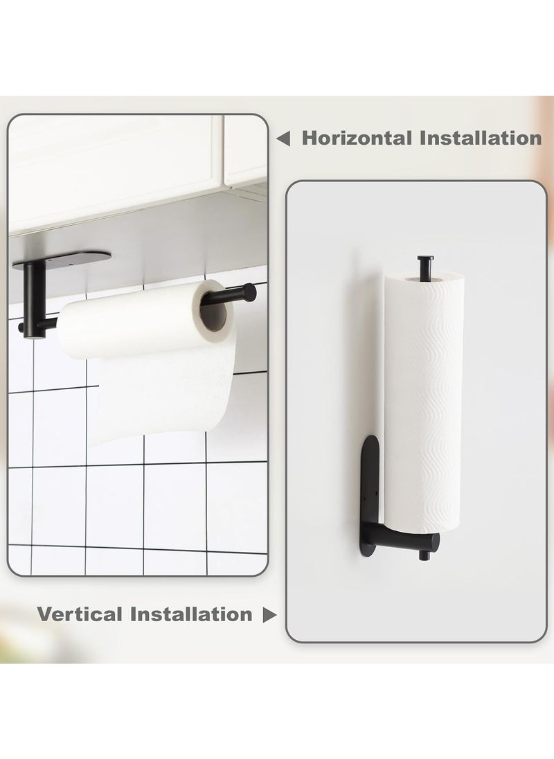 Generic - Stainless Steel Paper Towel Roll Holder Black Wall Mount Paper Towel Holders Self Adhesive for Kitchen Cabinet  Bathroom - Image 1