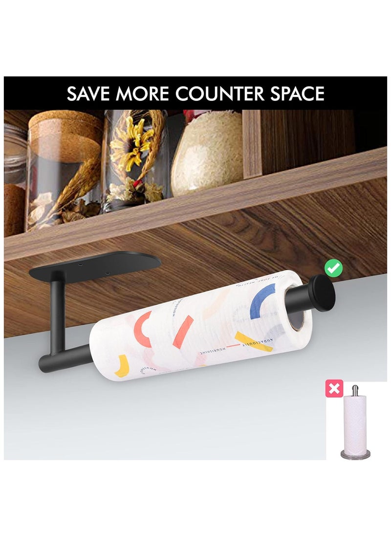 Generic - Stainless Steel Paper Towel Roll Holder Black Wall Mount Paper Towel Holders Self Adhesive for Kitchen Cabinet  Bathroom - Image 1