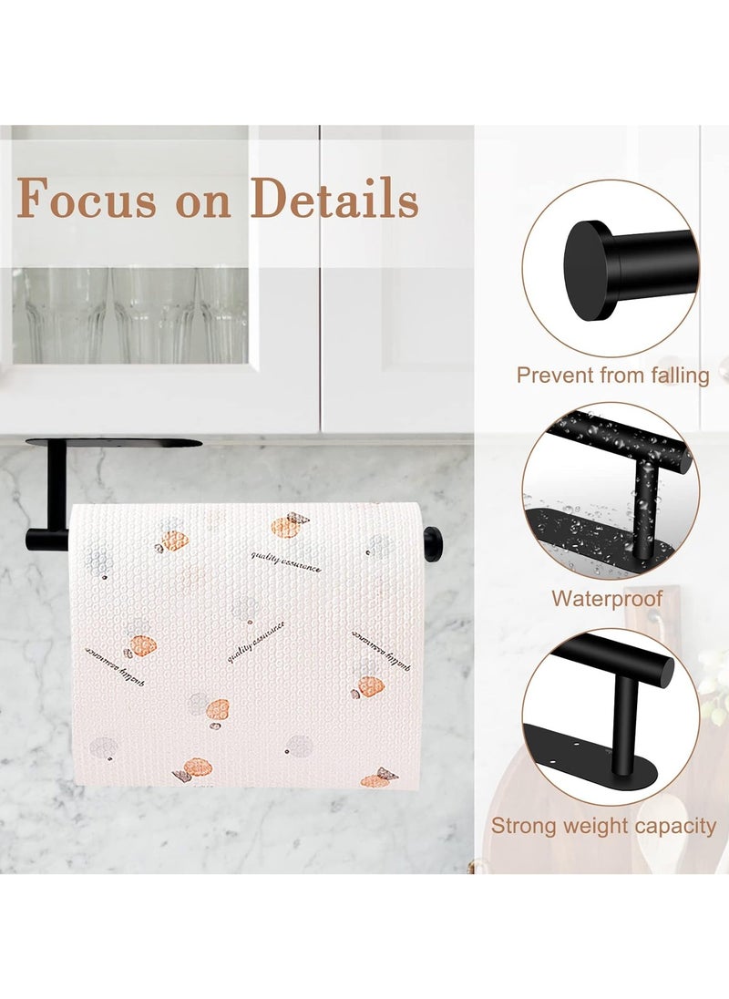 Generic - Stainless Steel Paper Towel Roll Holder Black Wall Mount Paper Towel Holders Self Adhesive for Kitchen Cabinet  Bathroom - Image 1