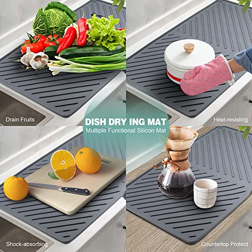 IYYI Dish Drying Mat, Silicone Dish Drying Mat for Kitchen Counter, Extra Thick & Large Dish Drainboard Mat with Built-in Drain, Non-silp, Heat Resistant, Dishwasher Safe (Black, 24" x 15") - Image 3