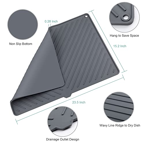 IYYI Dish Drying Mat, Silicone Dish Drying Mat for Kitchen Counter, Extra Thick & Large Dish Drainboard Mat with Built-in Drain, Non-silp, Heat Resistant, Dishwasher Safe (Black, 24" x 15") - Image 5