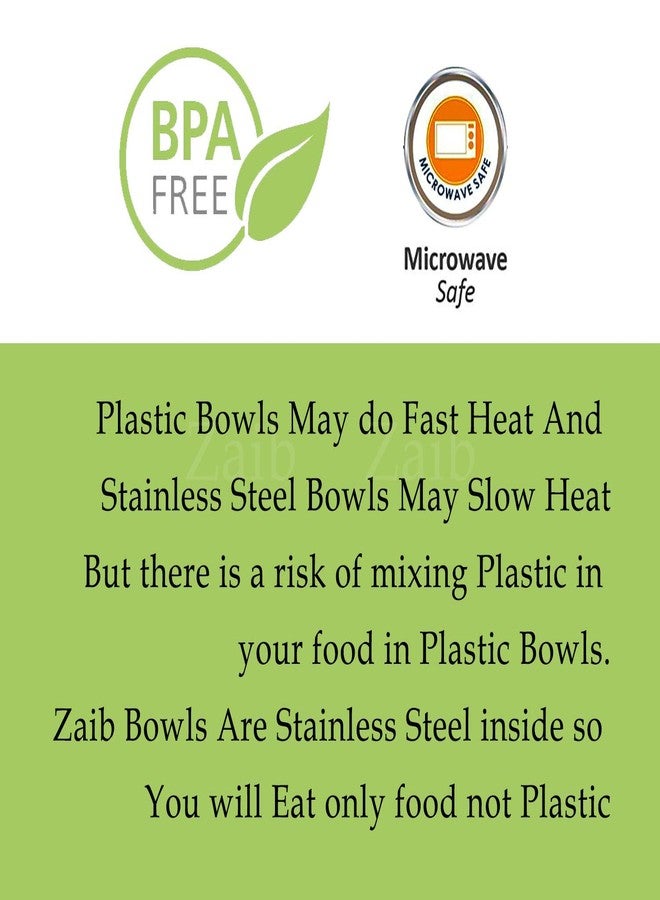 Zaib Microwave Safe Stainless Steel Food Storage Bowl with Lid | Snack Serving Cooked Food Storage Container for Kitchen Capacity- 500 ML Each (Blue 500 ML White Lid) - Image 4