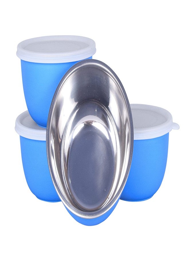 Zaib Microwave Safe Stainless Steel Food Storage Bowl with Lid | Snack Serving Cooked Food Storage Container for Kitchen Capacity- 500 ML Each (Blue 500 ML White Lid) - Image 3