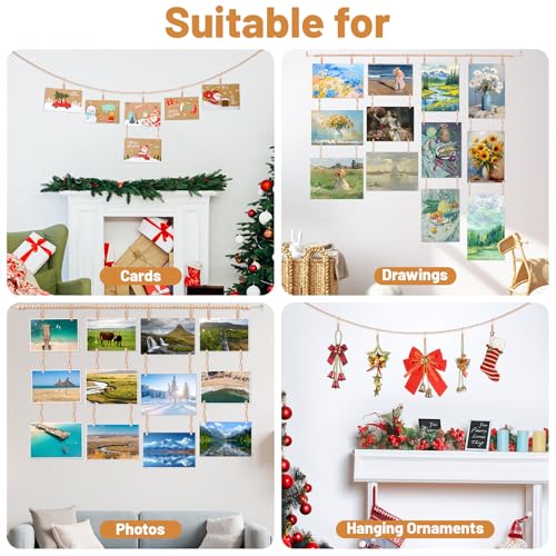 EOKPHULL Hanging Photo Display with Clips, Room Wall Decor Wall Art Display for Artwork, Photo Wall Pictures Display Christmas Card Holder - Image 3
