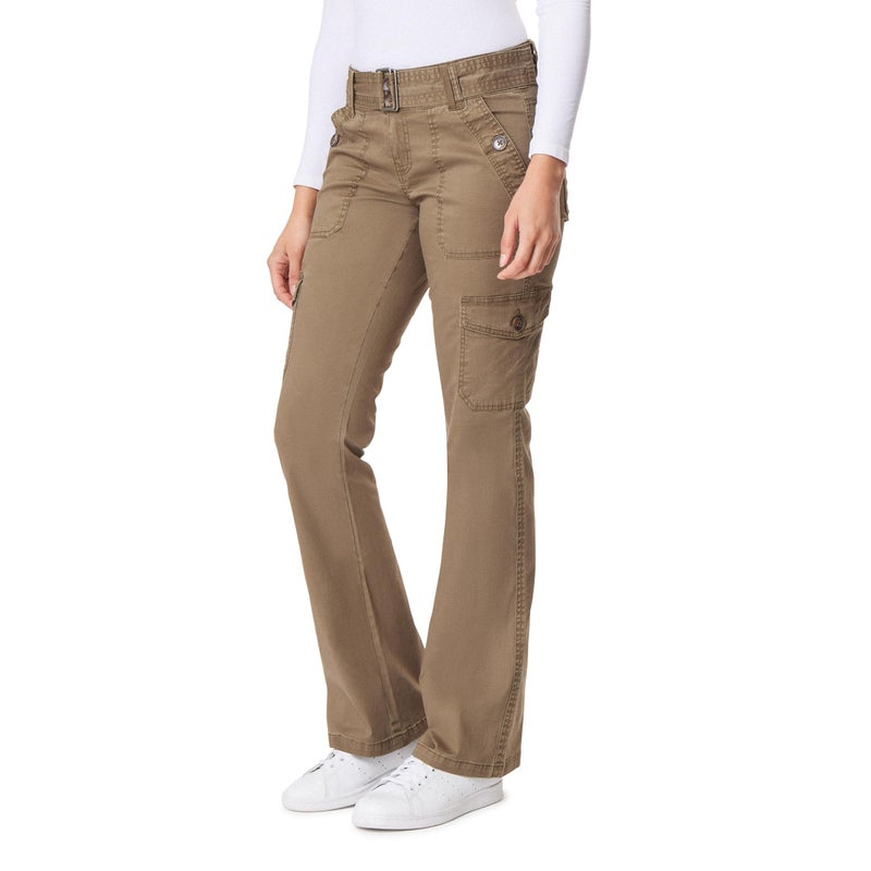 WallFlower Jeans for Women Feisty Curvy Cargo Low Rise Belted Insta Stretch Flare Juniors, (Standard and Plus), Dark Olive, 11 - Image 1