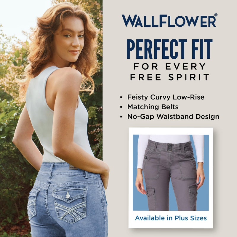 WallFlower Jeans for Women Feisty Curvy Cargo Low Rise Belted Insta Stretch Flare Juniors, (Standard and Plus), Dark Olive, 11 - Image 5