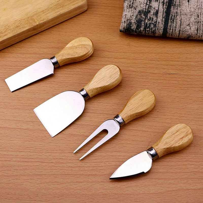 4-Piece Stainless Steel Cheese Knife Set with Wooden Handles – Includes Fork, Spreader, Chisel, and Plane for Cutting Hard and Soft Cheese - Image 5