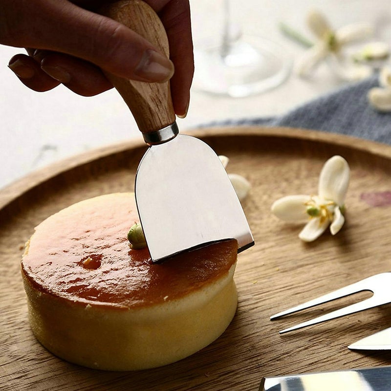 4-Piece Stainless Steel Cheese Knife Set with Wooden Handles – Includes Fork, Spreader, Chisel, and Plane for Cutting Hard and Soft Cheese - Image 2