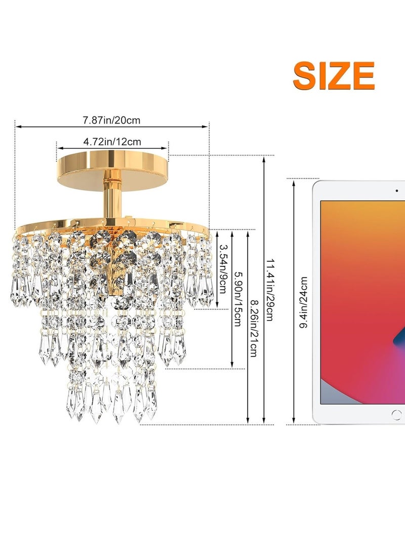 LOOPITYS Golden modern crystal chandelier (diameter 20CM/7.87 inches with E27 bulbs with color temperature 3000K-6000K) three-layer raindrop crystal ceiling light, entrance hall light ceiling light, entrance hall walk-in closet restaurant - Image 2
