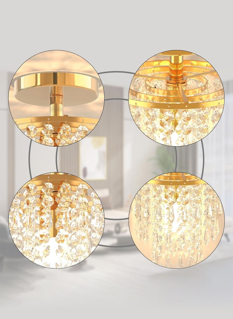 LOOPITYS Golden modern crystal chandelier (diameter 20CM/7.87 inches with E27 bulbs with color temperature 3000K-6000K) three-layer raindrop crystal ceiling light, entrance hall light ceiling light, entrance hall walk-in closet restaurant - Image 5
