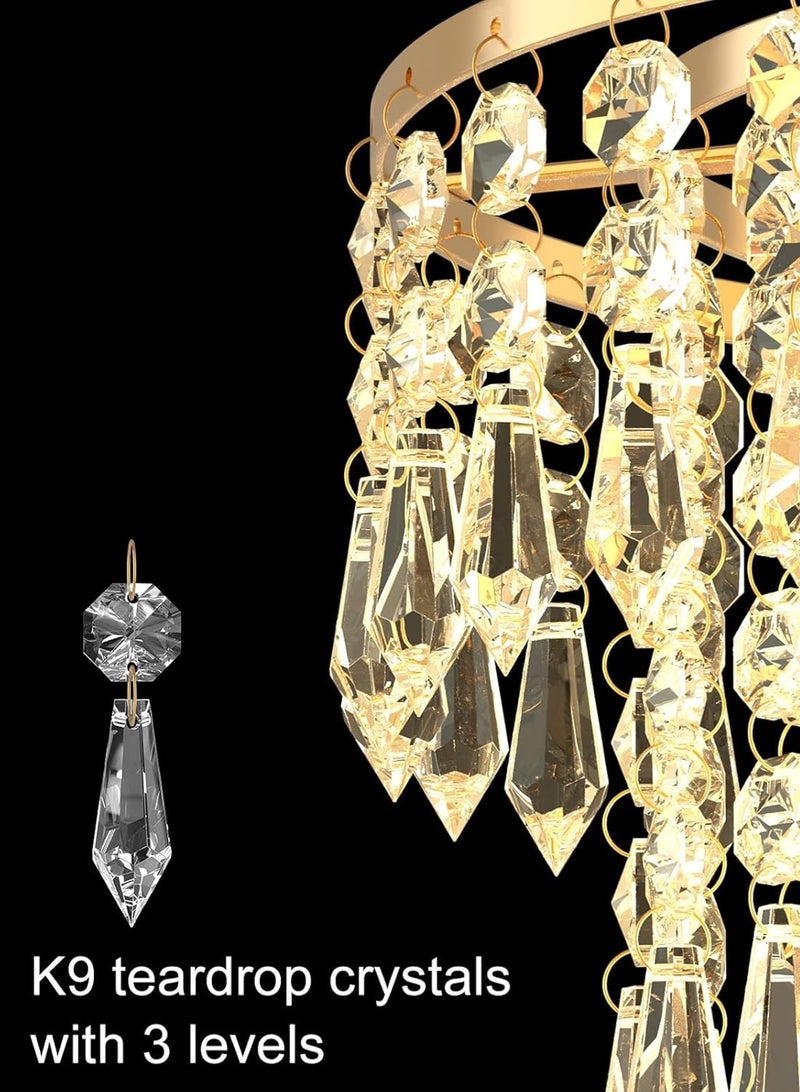 LOOPITYS Golden modern crystal chandelier (diameter 20CM/7.87 inches with E27 bulbs with color temperature 3000K-6000K) three-layer raindrop crystal ceiling light, entrance hall light ceiling light, entrance hall walk-in closet restaurant - Image 4