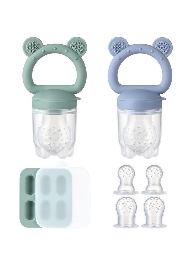 POIKSHARK 2 Pack Silicone Baby Fruit Feeder with Mini Freezer Tray, Baby Teethers, Breastmilk Popsicle Molds for Baby Teething Relief, Fresh Food Feeder for Safe Infant Self Feeding, Extra Food Pouches - Image 1