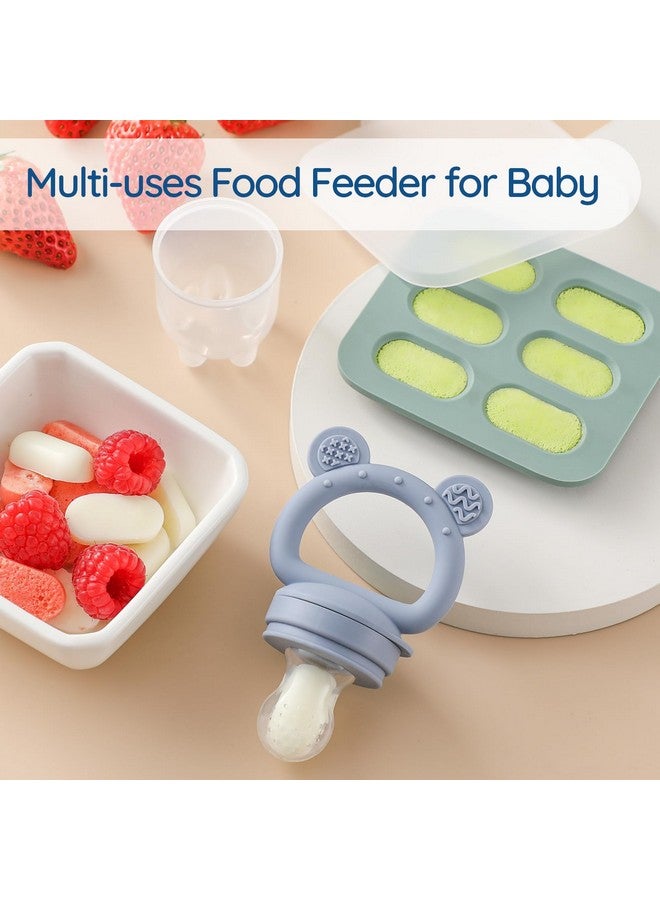 POIKSHARK 2 Pack Silicone Baby Fruit Feeder with Mini Freezer Tray, Baby Teethers, Breastmilk Popsicle Molds for Baby Teething Relief, Fresh Food Feeder for Safe Infant Self Feeding, Extra Food Pouches - Image 4
