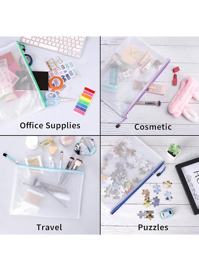 إيروريكس 24 قطعة من أكياس شبكية بسحاب وأكياس بسحاب وأكياس ألغاز لتنظيم التخزين بحجم حرف A4 وأكياس ملفات بسحاب لألعاب الطاولة المدرسية واللوازم المكتبية - Image 3