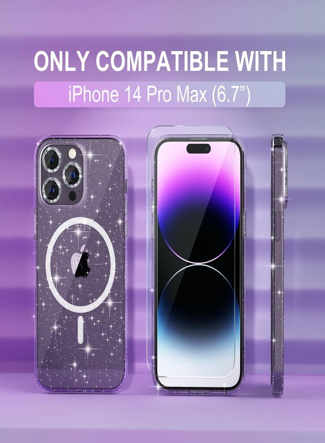 Choiche Magnetic for iPhone 14 Pro Max Case, Women Clear Glitter Bling Sparkly Case, [3xDiamond Camera Lens Protectors] [2xTempered Glass Screen Protectors] [Compatible MagSafe] (Glitter Clear) - Image 2