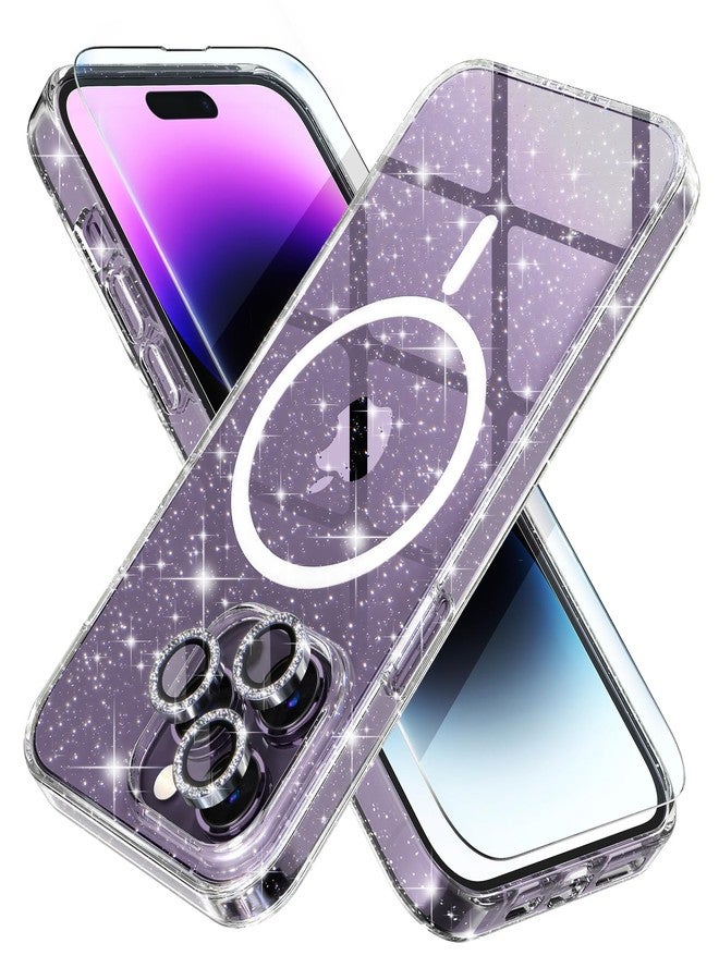 Choiche Magnetic for iPhone 14 Pro Max Case, Women Clear Glitter Bling Sparkly Case, [3xDiamond Camera Lens Protectors] [2xTempered Glass Screen Protectors] [Compatible MagSafe] (Glitter Clear) - Image 1
